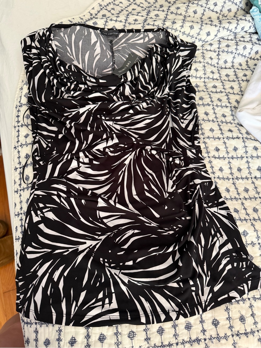 The Limited Black and White Palm-Leaf Shell Top